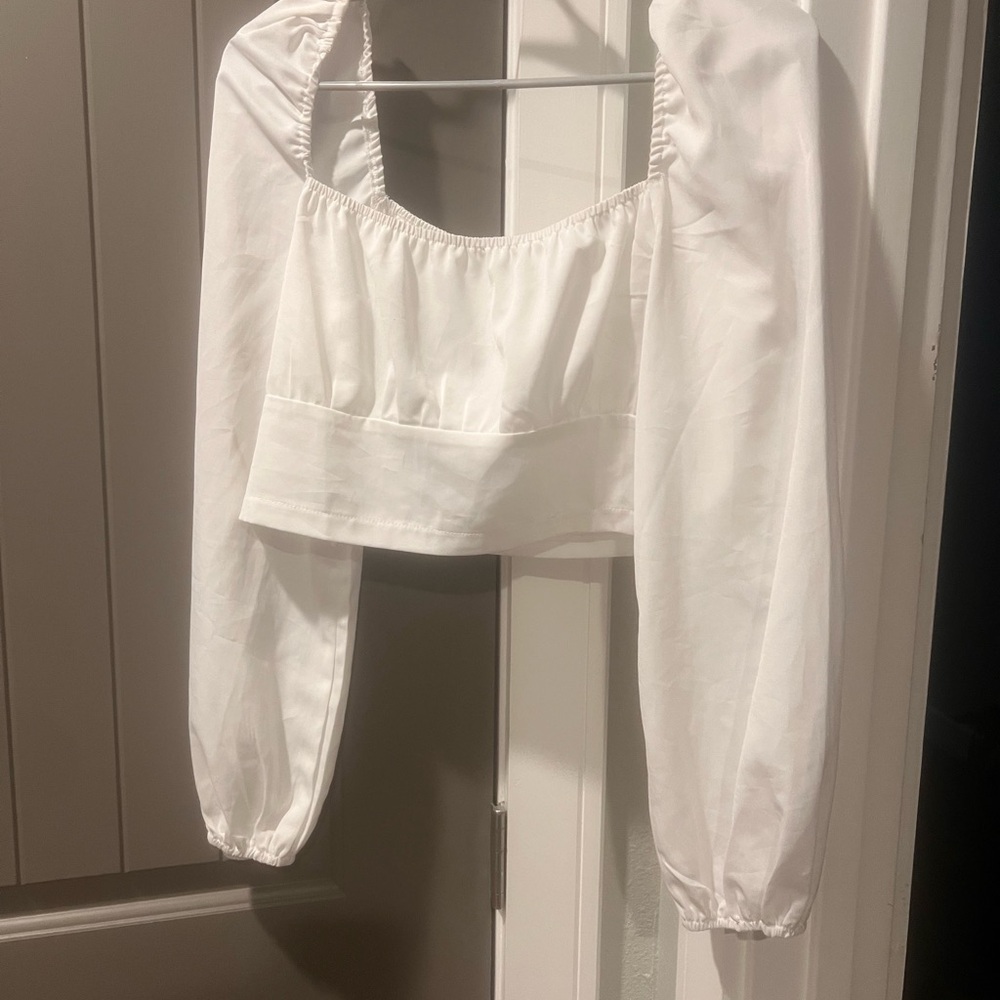 White Long Sleeve Crop Top